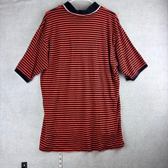 Slazenger Short Sleeve Polo Shirt Mens Large Orange Navy Blue Stripe Golf Casual - Picture 3 of 10